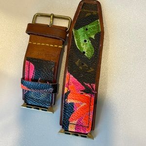 Authentic upcycled Apple Watch band Murakami Louis Vuitton canvas vachetta